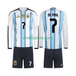 Argentina Rodrigo De Paul 7 Domácí Dres MS ve fotbale 2026 Dlouhý rukáv Děti Fotbalové Dresy
