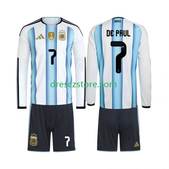 Argentina Rodrigo De Paul 7 Domácí Dres MS ve fotbale 2026 Dlouhý rukáv Děti Fotbalové Dresy