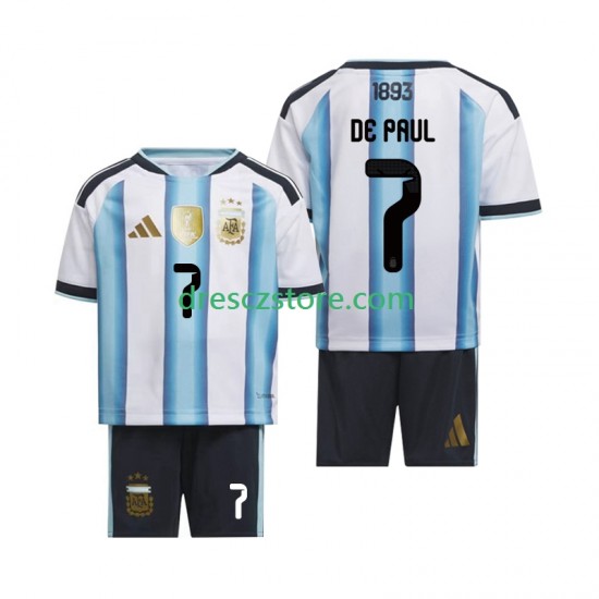 Argentina Rodrigo De Paul 7 Domácí Dres MS ve fotbale 2026 Krátký rukáv Děti Fotbalové Dresy