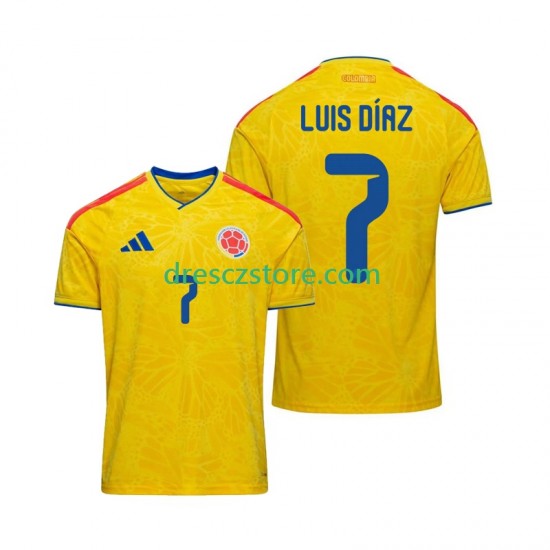 Kolumbie Luis Diaz 7 Domácí Dres MS ve fotbale 2026 Krátký rukáv Muže Fotbalové Dresy
