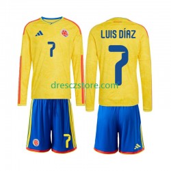 Kolumbie Luis Diaz 7 Domácí Dres MS ve fotbale 2026 Dlouhý rukáv Děti Fotbalové Dresy