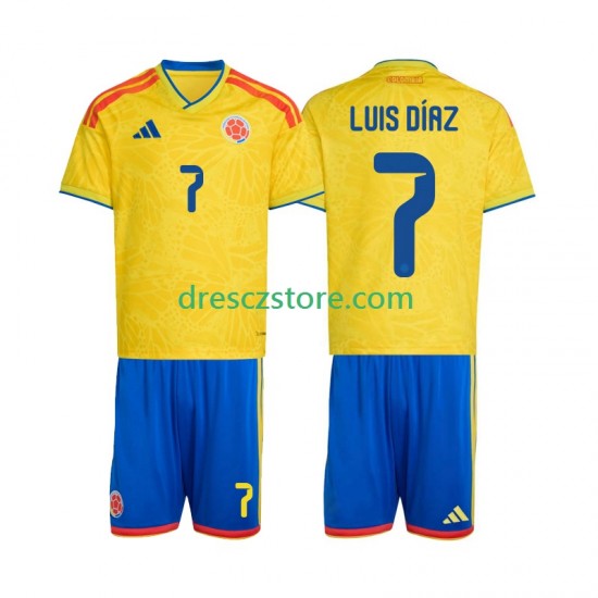 Kolumbie Luis Diaz 7 Domácí Dres MS ve fotbale 2026 Krátký rukáv Děti Fotbalové Dresy