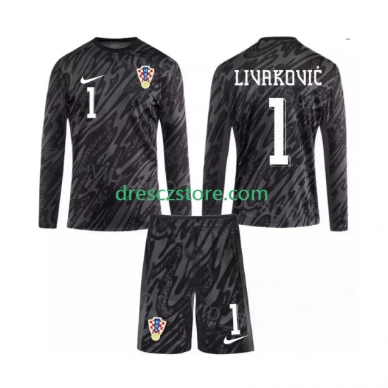 Chorvatsko DOMINIK LIVAKOVIC 1 Brankářské Alternativní Dres 2024 Dlouhý rukáv Děti Fotbalové Dresy