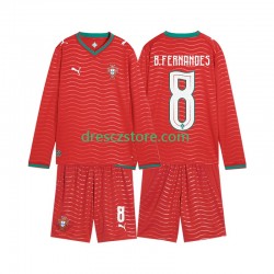 Portugalsko Bruno Fernandes 8 Domácí Dres MS ve fotbale 2026 Dlouhý rukáv Děti Fotbalové Dresy