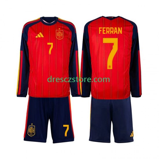 Španělsko Ferran Torres 7 Domácí Dres MS ve fotbale 2026 Dlouhý rukáv Děti Fotbalové Dresy