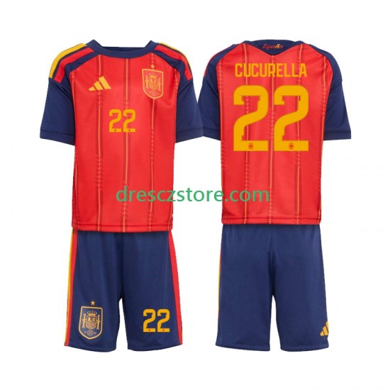 Španělsko Marc Cucurella 22 Domácí Dres MS ve fotbale 2026 Krátký rukáv Děti Fotbalové Dresy