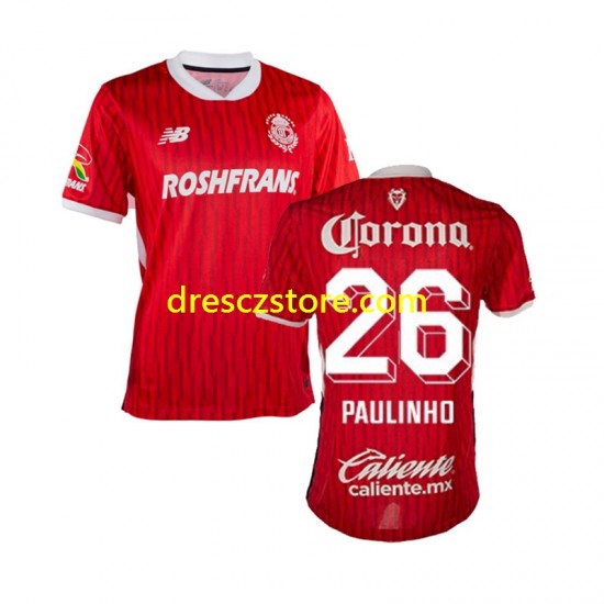 Deportivo Toluca Paulinho 26 Domácí Dres 2024-2025 Krátký rukáv Muže Fotbalové Dresy