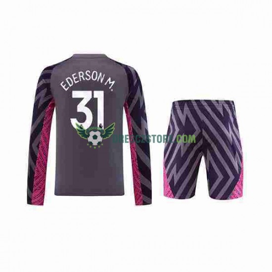 Manchester City Ederson Moraes 31 Brankářské Venkovní Dres 2023-2024 Dlouhý rukáv Děti Fotbalové Dresy