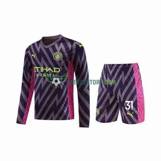 Manchester City Ederson Moraes 31 Brankářské Venkovní Dres 2023-2024 Dlouhý rukáv Děti Fotbalové Dresy