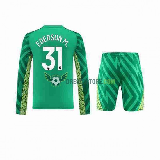 Manchester City Ederson Moraes 31 Brankářské Domácí Dres 2023-2024 Dlouhý rukáv Děti Fotbalové Dresy