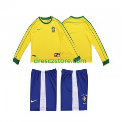 Brazílie Retro Domácí Dres 1998 Dlouhý rukáv Děti Fotbalové Dresy