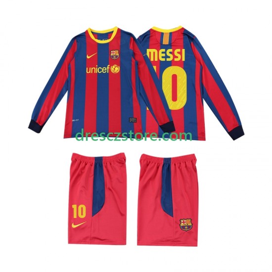 FC Barcelona Lionel Messi 10 Retro Domácí Dres 2011 2010 Dlouhý rukáv Děti Fotbalové Dresy