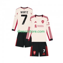 Liverpool Florian Wirtz 7 Venkovní Dres 2025-2026 Dlouhý rukáv Děti Fotbalové Dresy