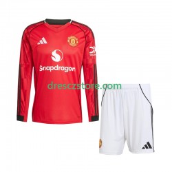 Manchester United Domácí Dres 2025-2026 Dlouhý rukáv Děti Fotbalové Dresy