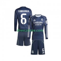 Real Madrid Camavinga 6 Venkovní Dres 2025-2026 Dlouhý rukáv Děti Fotbalové Dresy