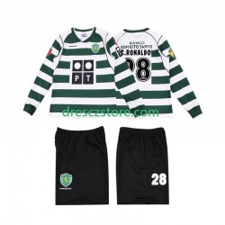 Sporting CP Cristiano Ronaldo 28 2001 2003 Retro Domácí Dres Dlouhý rukáv Děti Fotbalové Dresy