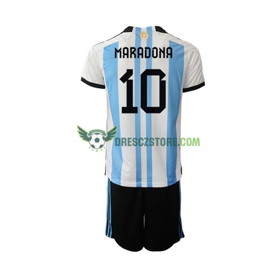 Argentina Maradona 10 Domácí Dres MS ve fotbale 2022 Krátký rukáv Děti Fotbalové Dresy