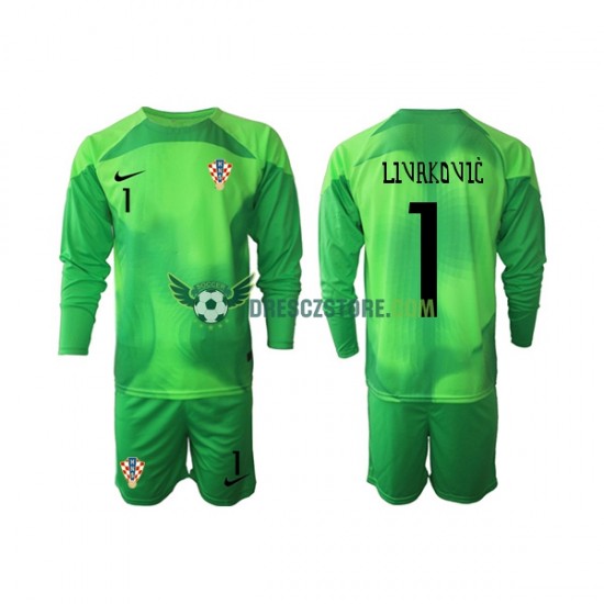 Chorvatsko Livakovic 1 Brankářské Venkovní Dres MS ve fotbale 2022 Dlouhý rukáv Děti Fotbalové Dresy