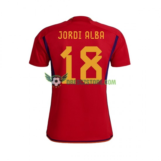Španělsko JORDI ALBA 18 Domácí Dres MS ve fotbale 2022 Krátký rukáv Muže Fotbalové Dresy