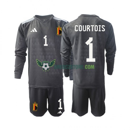 Belgie Courtois 1 Brankářské Venkovní Dres 2022 Dlouhý rukáv Děti Fotbalové Dresy