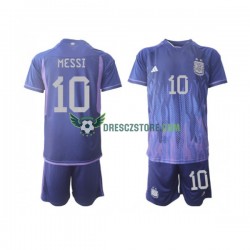Argentina Lionel Messi 10 Venkovní Dres MS ve fotbale 2022 Krátký rukáv Děti Fotbalové Dresy
