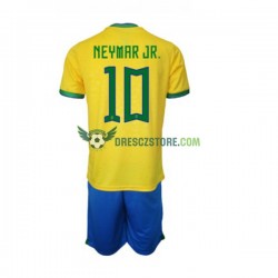 Brazílie Neymar JR 10 Domácí Dres MS ve fotbale 2022 Krátký rukáv Děti Fotbalové Dresy