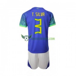 Brazílie Thiago Silva 3 Venkovní Dres MS ve fotbale 2022 Krátký rukáv Děti Fotbalové Dresy