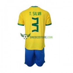 Brazílie Thiago Silva 3 Domácí Dres MS ve fotbale 2022 Krátký rukáv Děti Fotbalové Dresy