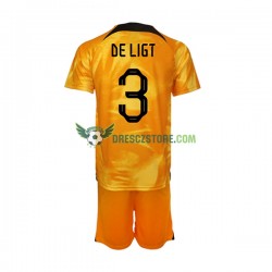 Nizozemsko Matthijs de Ligt 3 Domácí Dres MS ve fotbale 2022 Krátký rukáv Děti Fotbalové Dresy