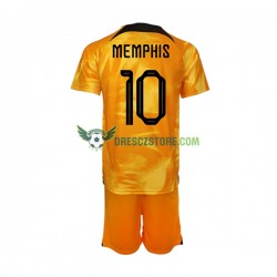 Nizozemsko Memphis Depay 10 Domácí Dres MS ve fotbale 2022 Krátký rukáv Děti Fotbalové Dresy