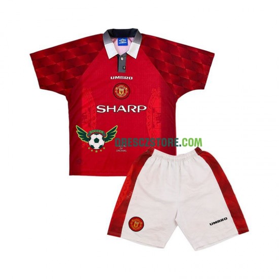 Manchester United 1996 Retro Domácí Dres Krátký rukáv Děti Fotbalové Dresy
